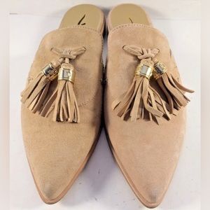 Stuart Weitzman Beige Suede Slidealong Tasseled Mules Womens Size US 6M NWD